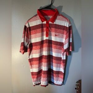 Nike Men's Red and White Striped Polo Shirt